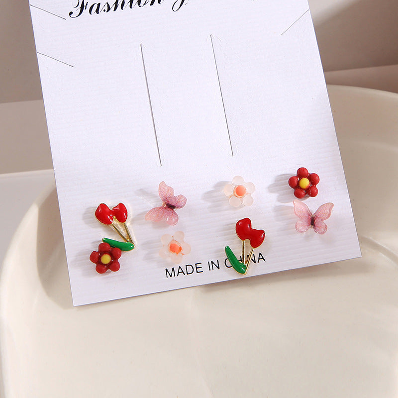 Fruit Butterfly Flower Set Creative Small Jewelry Earrings