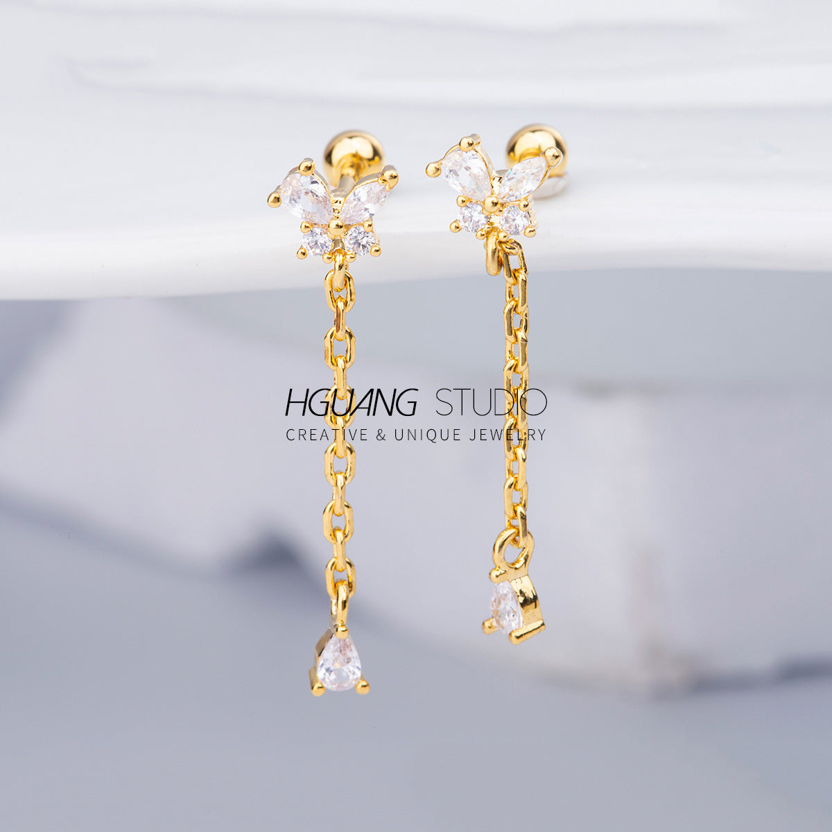 Gold-plated Opal Ear Bone Exquisite Wings Piercing Earrings