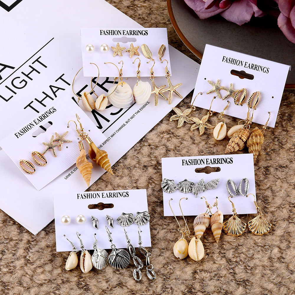 Gold Sier Shell Natural Scallop Suit Creative Earings Earrings