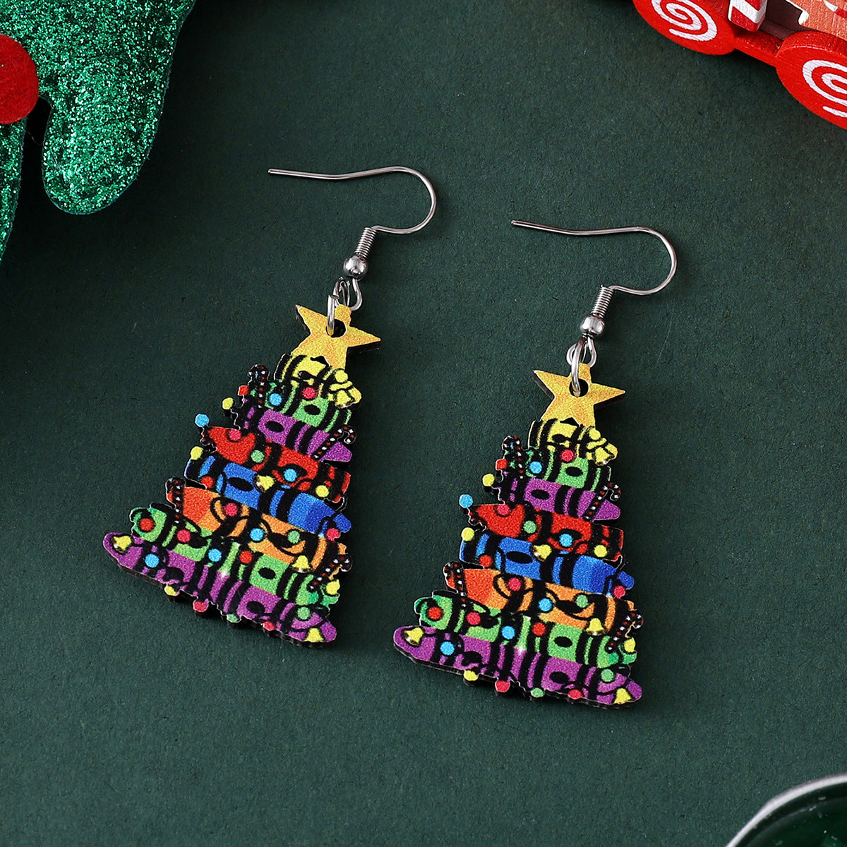 Christmas Lantern Book Tree Wooden Double-sided Earrings