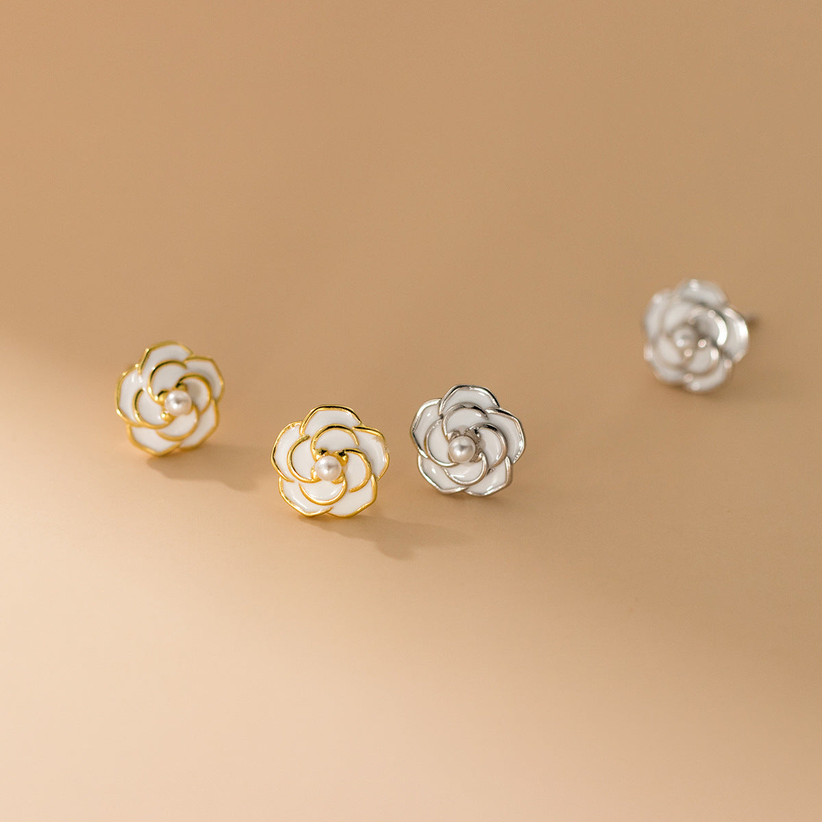 Lodge Sterling Sier Epoxy Camellia Synthetic Earrings