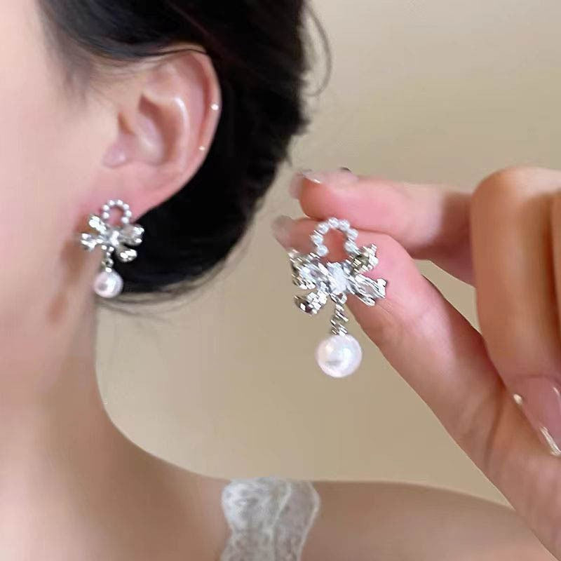 Women's Bow Pearl Tassel Design High-grade Summer Earrings