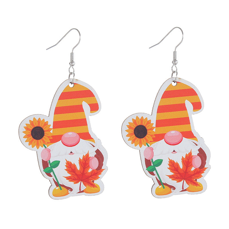 Autumn Thanksgiving Wooden Pumpkin Maple Leaf Earrings