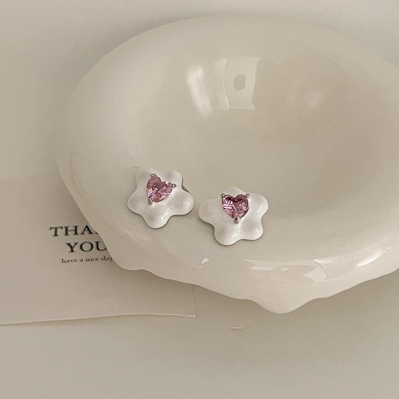 Pink Zircon Ear Female Niche High-grade Earrings