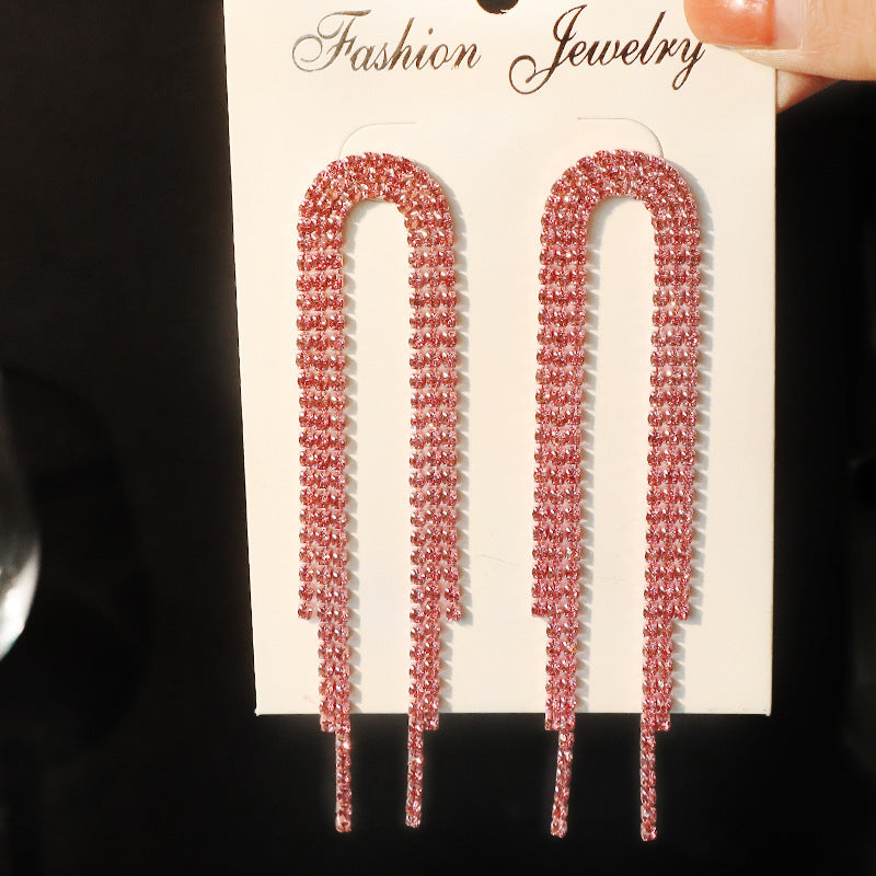 Tassel High-grade Temperament Long Fashion Rhinestone Earrings