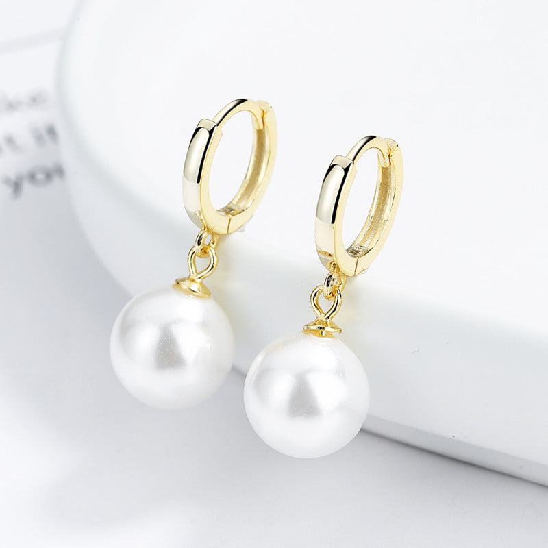 Women's Sier Pearl Design Sense Shell Pearls Earrings