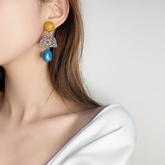 Simple Yellow Blue Contrast Color Petite Earrings