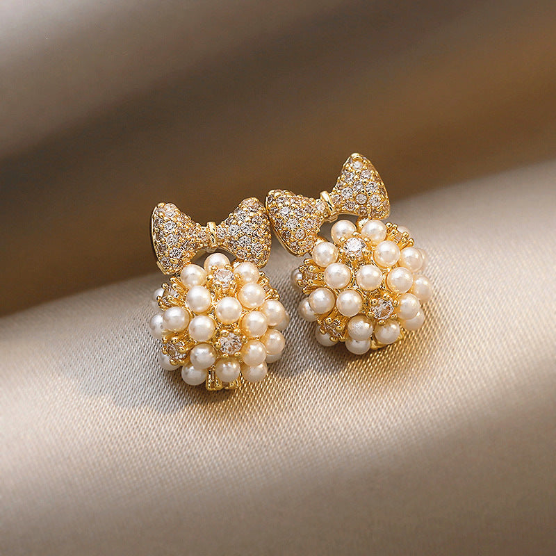 Women's High-grade Zircon Pearl French Minority Retro Earrings