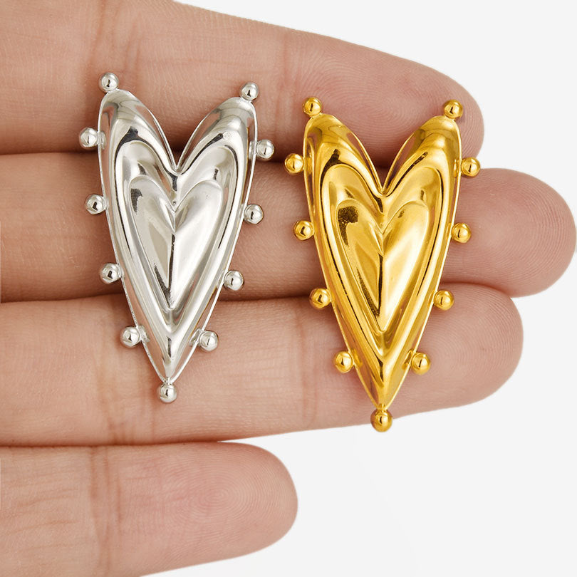 Stainless Steel Heart-shaped Gold Pointed Peach Heart Earrings