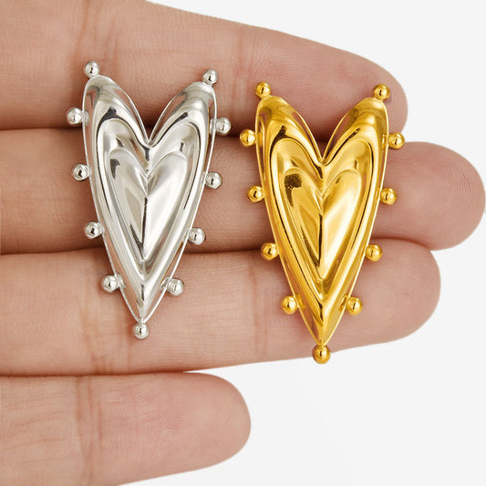 Stainless Steel Heart-shaped Gold Pointed Peach Heart Earrings