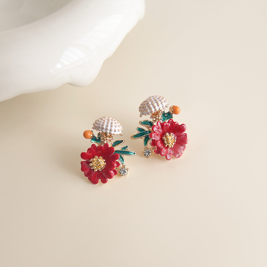 Women's Enamel Glaze Flowers Fresh Sweet Design Sense Earrings