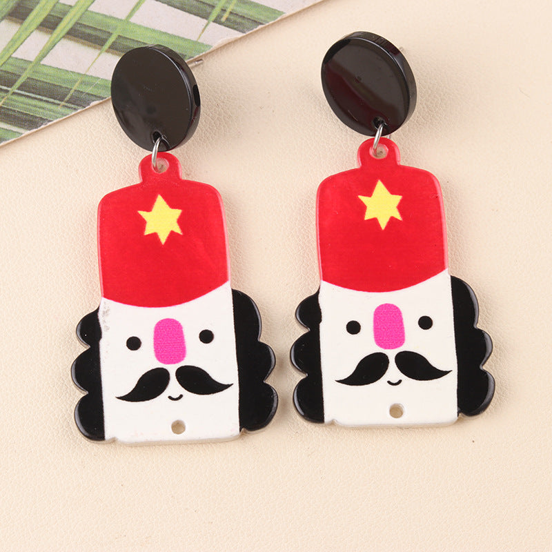 Women's Snowman Acrylic Ear Cartoon Tree Hat Earrings