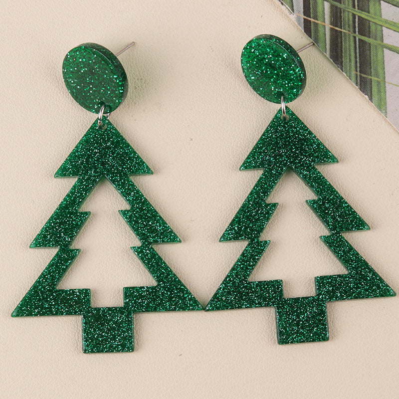 Women's Christmas Asymmetric Tree Acrylic Fashion Personality Hollow Earrings