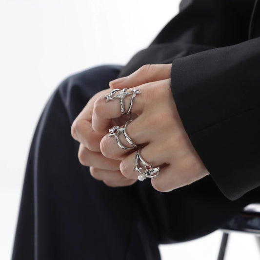 Hollow Asterism Open Punk Trendy Cool High-grade Rings