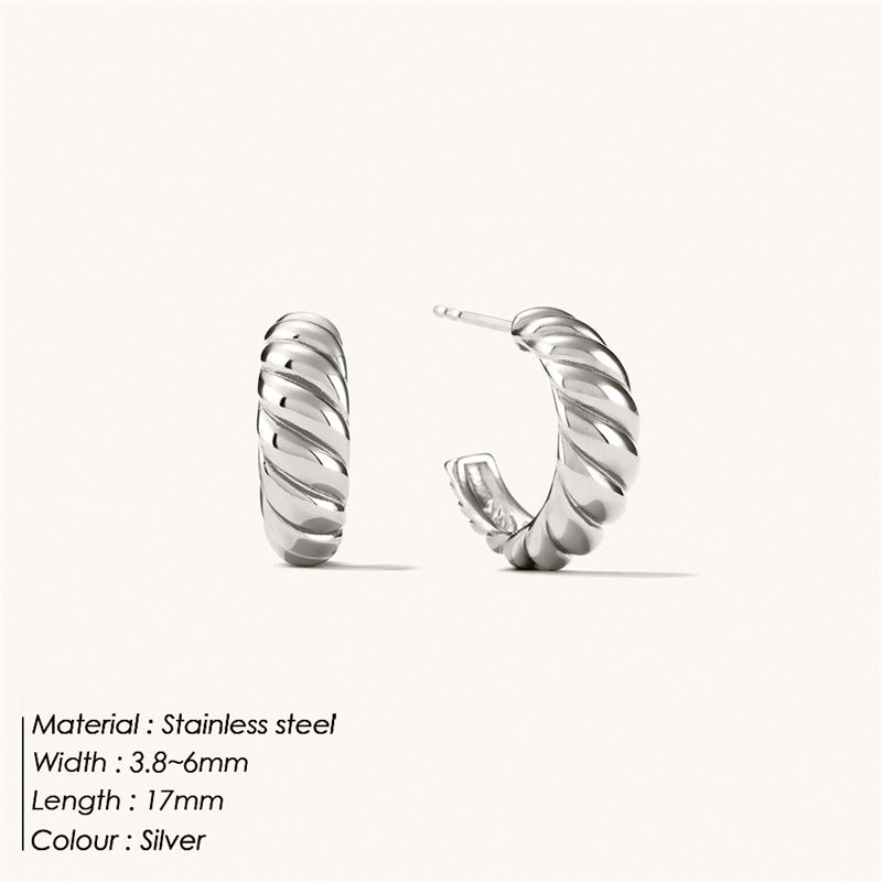 Women's Simple Horn Twist Stainless Steel Arc Ear Pin Earrings