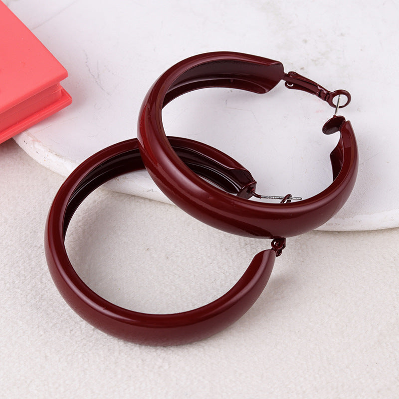 Women's Wine Red Big Hoop Vintage Metal Earrings