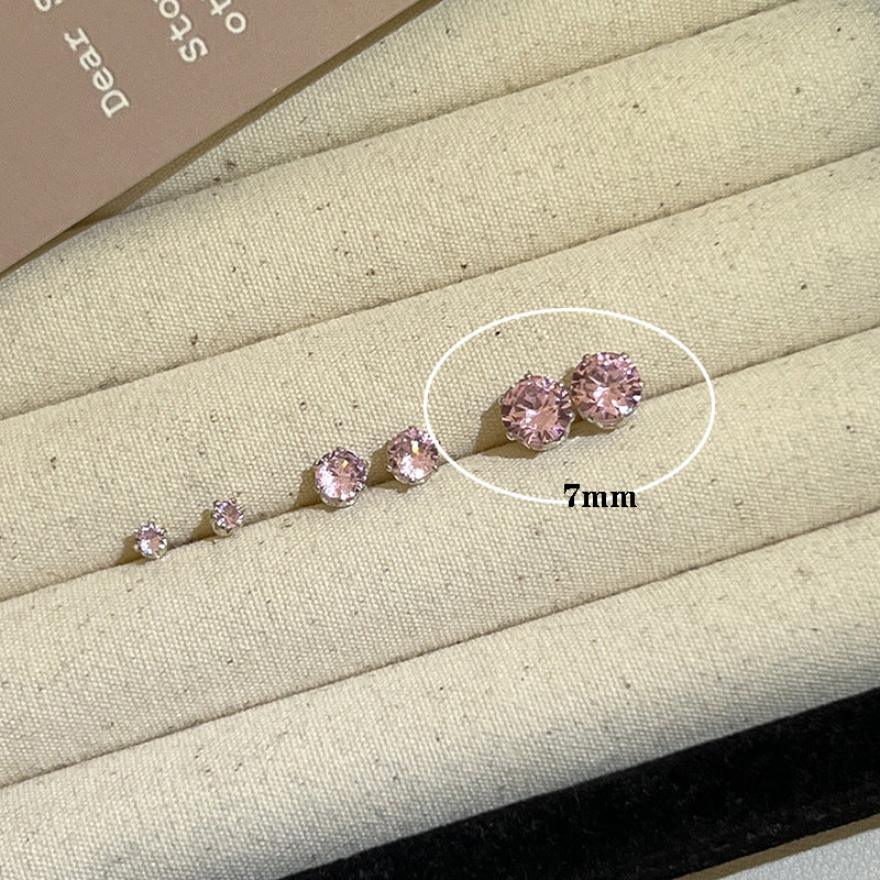 Pink Zircon Ear Female Niche High-grade Earrings