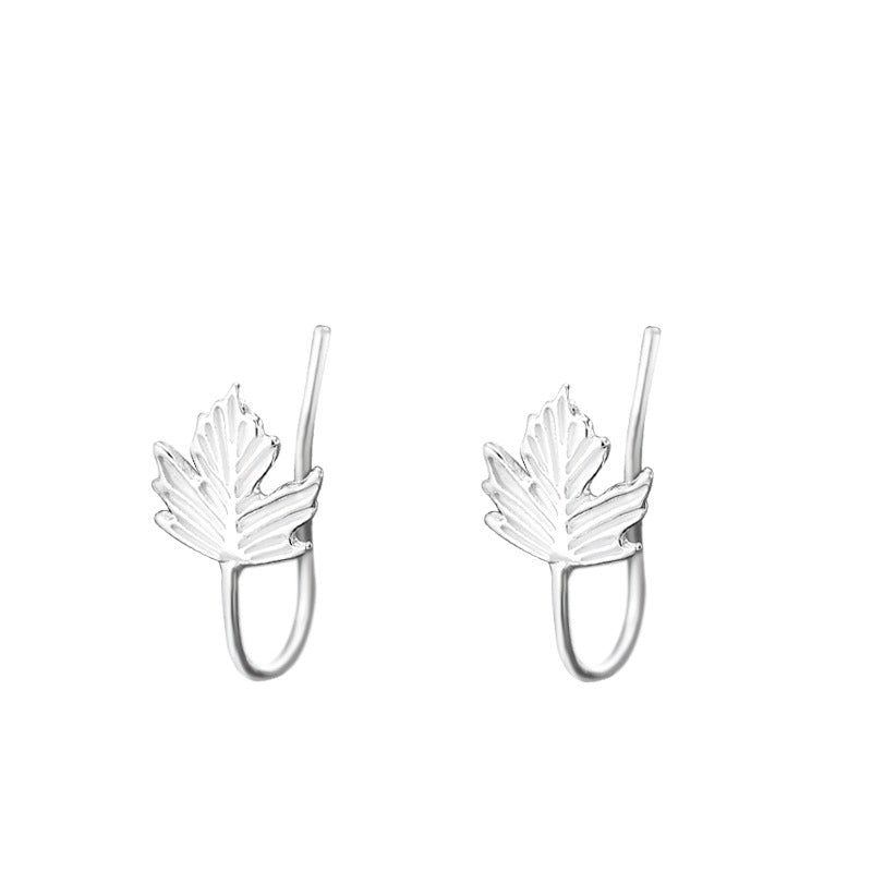 Sier Maple Leaf Female Design High-grade Earrings