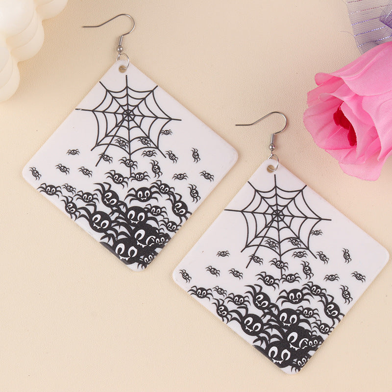 Personalized Halloween Bat Spider Web Acrylic Earrings