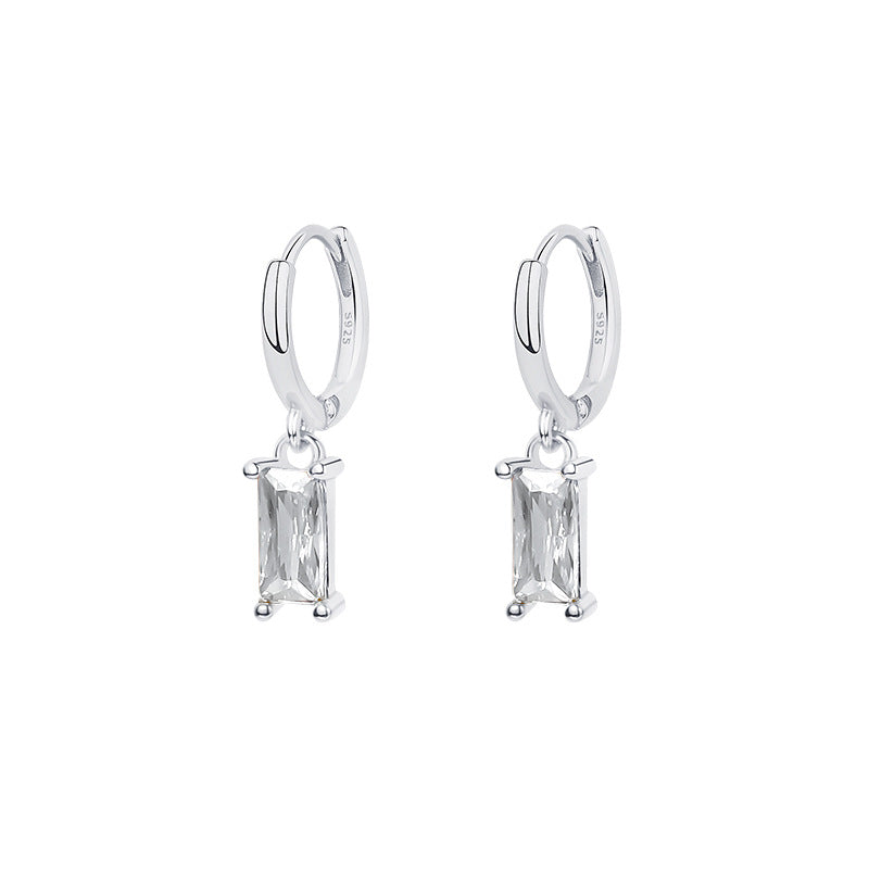 Sterling Sier Retro Color Zircon Female Square Earrings