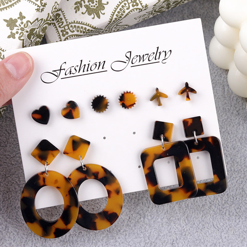 Women's High-grade Acetate Acrylic Geometric Heart Shape Color Set Earrings