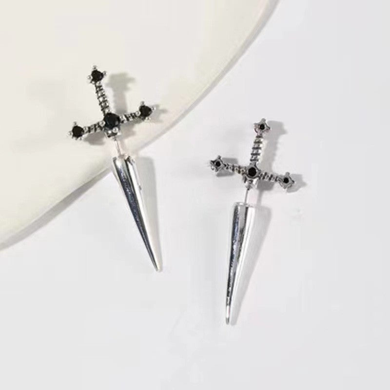 Women's Gothic Sword Female Vintage Bright Crystal Earrings