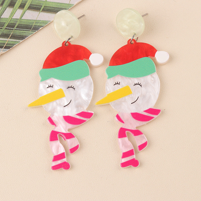 Women's Snowman Acrylic Ear Cartoon Tree Hat Earrings