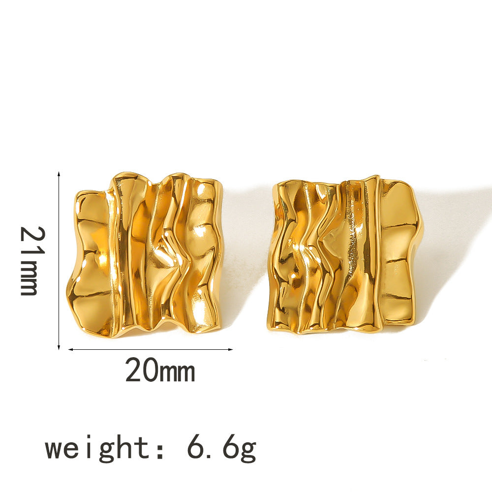 Pleated Texture Gold-plated Stainless Steel Irregular Earrings