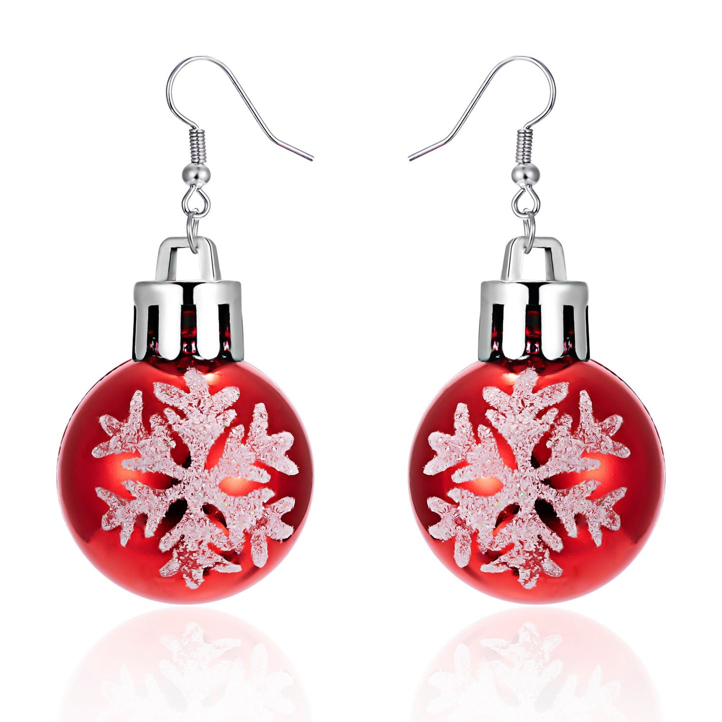 Round Ball Fashion Christmas Bulb Snowflake Earrings