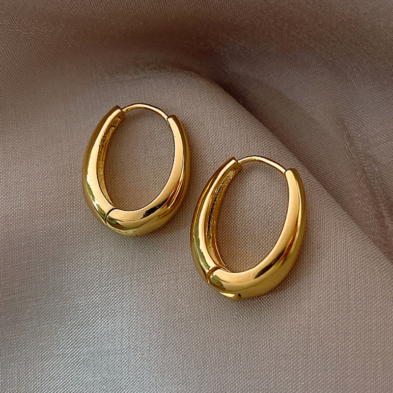 Metal U-shaped Ear Clip Geometric Ellipse Rings