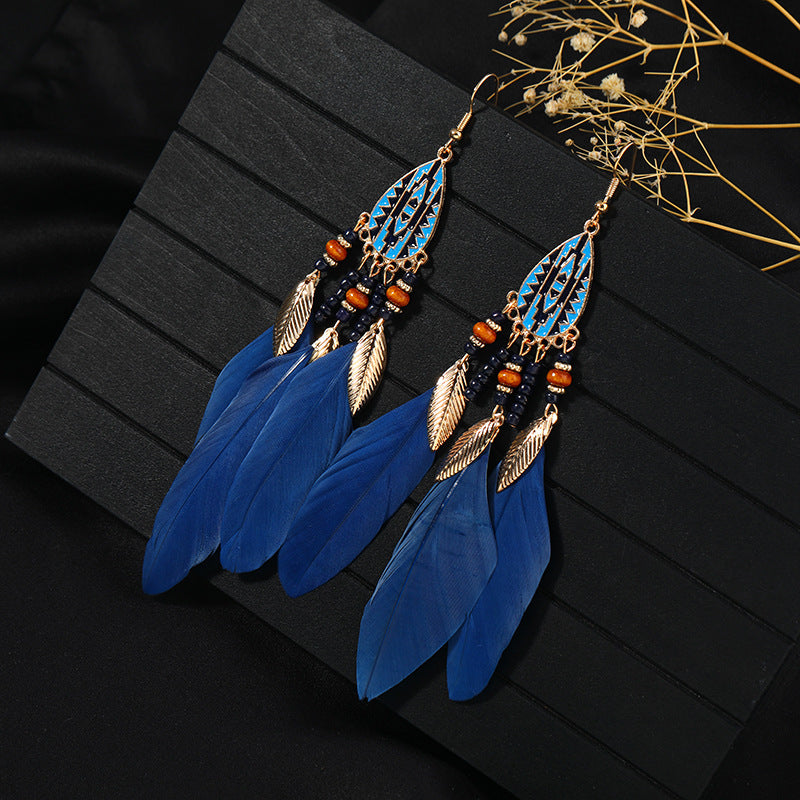 Women's Niche Personality Bohemian Blue Long Yunnan Earrings