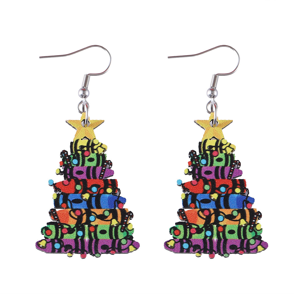 Christmas Lantern Book Tree Wooden Double-sided Earrings