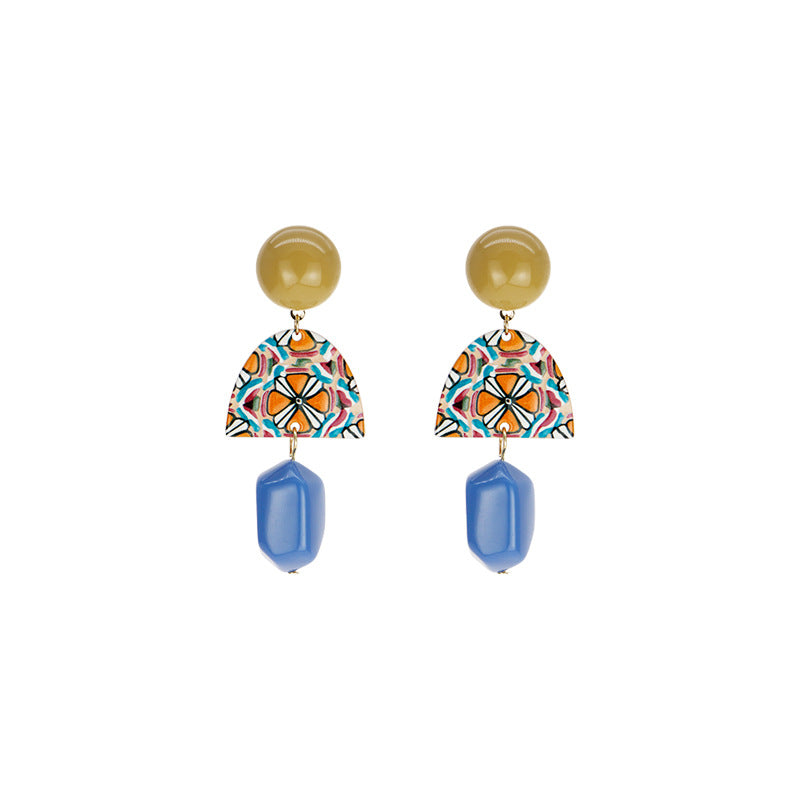 Simple Yellow Blue Contrast Color Petite Earrings