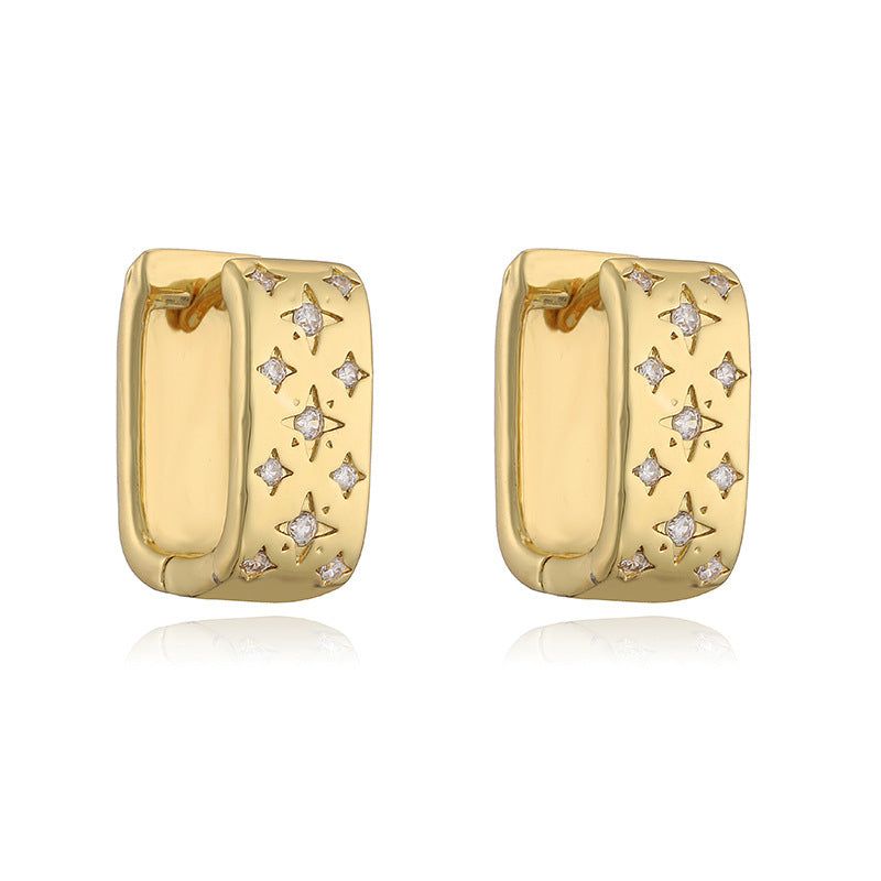 Inlaid Color Diamond Square Ear Clip Earrings