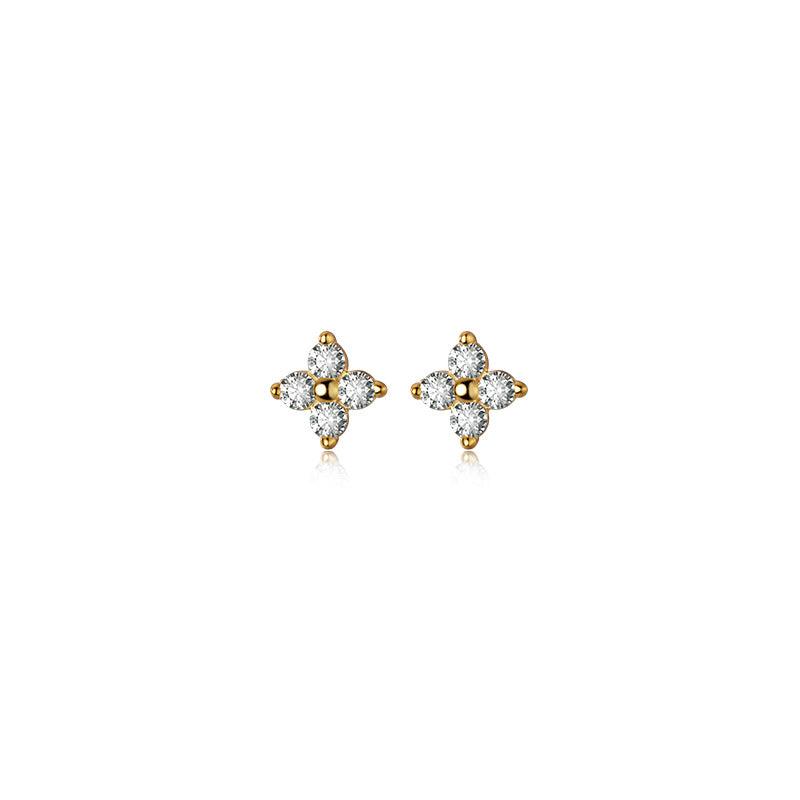 Women's Lodge Sier Four-leaf Flower For Mini Flowers Sweet Diamond Earrings