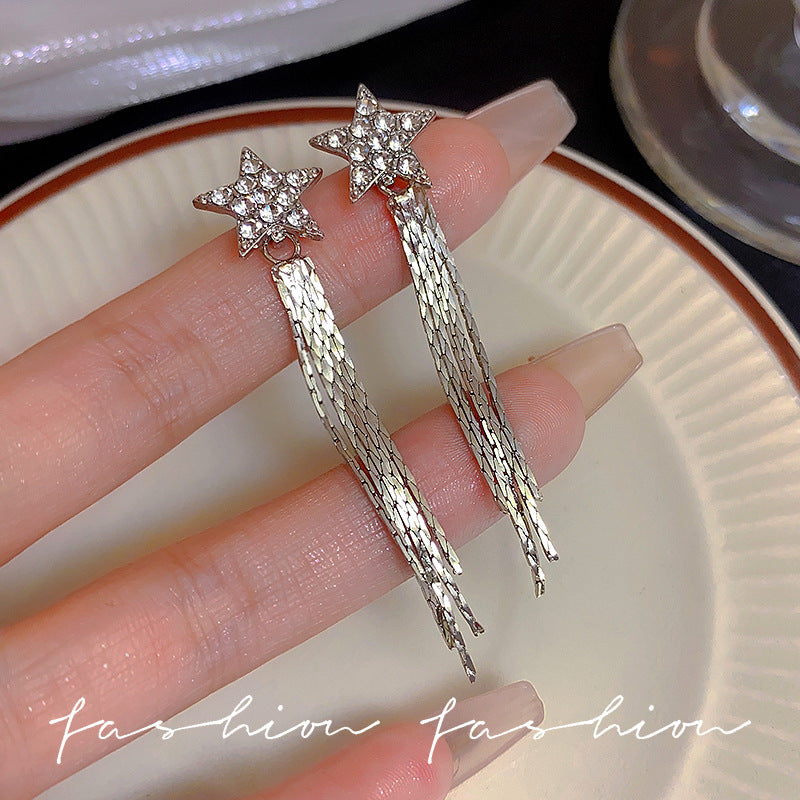 Korean Style Rhinestone Exquisite Tassel High Earrings