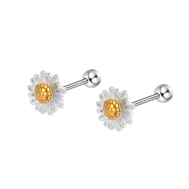 Sterling Sier Temperamental Screw Twist Flower Simple Earrings