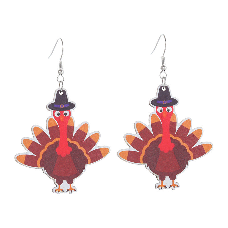 Autumn Thanksgiving Wooden Pumpkin Maple Leaf Earrings