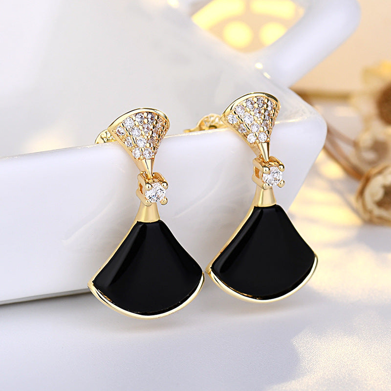 Women's Sier Small Skirt For Trendy Fan-shaped Earrings