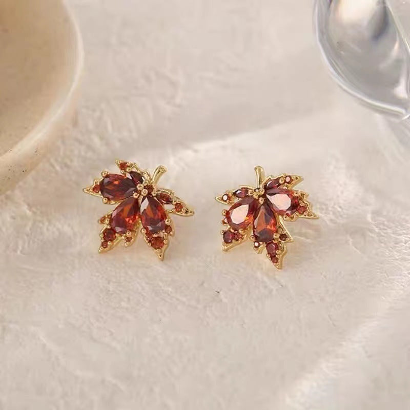 Red Maple Leaf Tassel Light Luxury Earrings