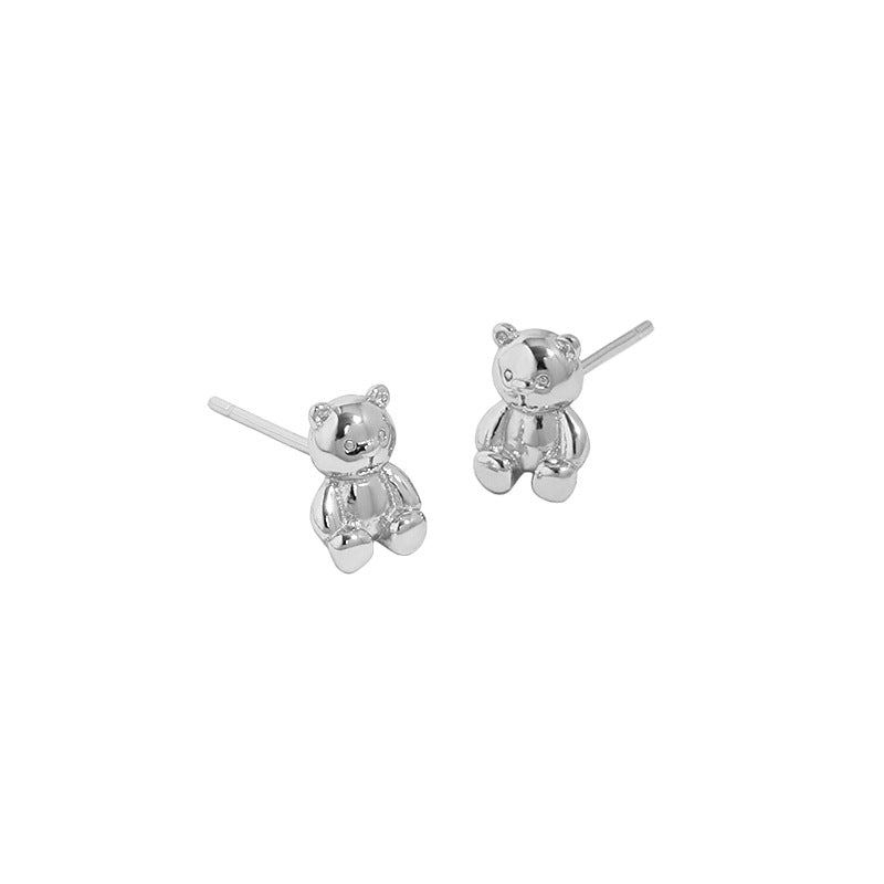 Women's Niche Design Temperamental Bear Textured Sterling Earrings