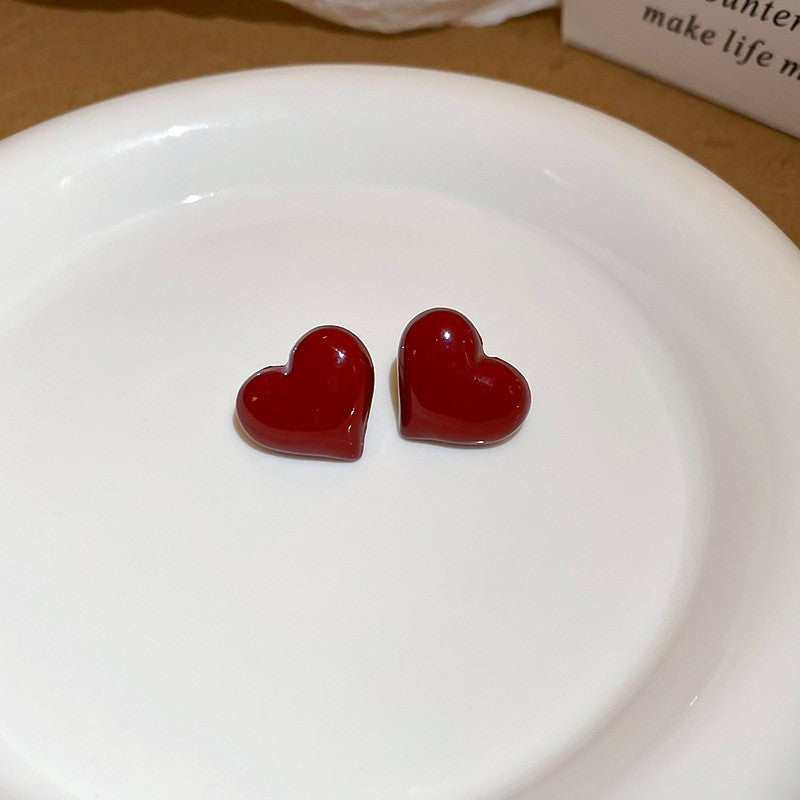 Red Dripping Oil Love Heart Minority Fashion Temperament Earrings