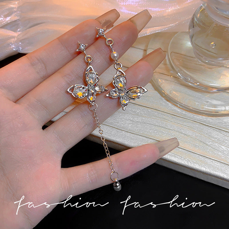 Korean Style Rhinestone Exquisite Tassel High Earrings