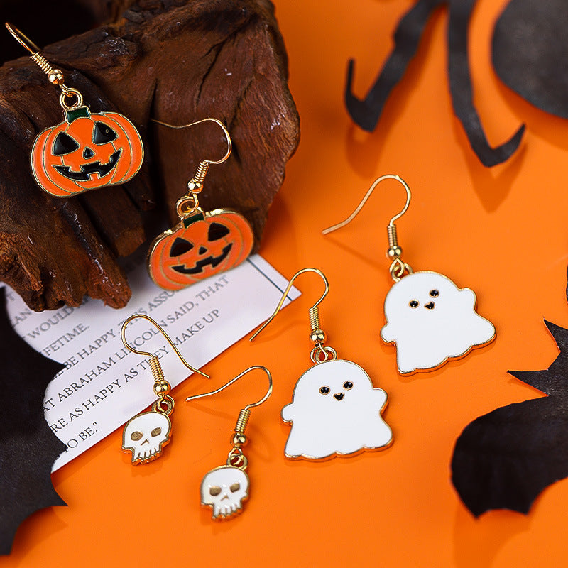 Niche Personality Creative Skull Ghost Pumpkin Earrings