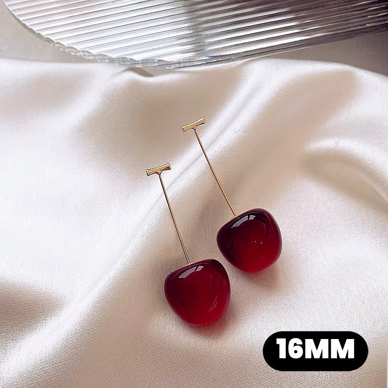 Sier High-grade Cherry Personality Long Fashion Earrings