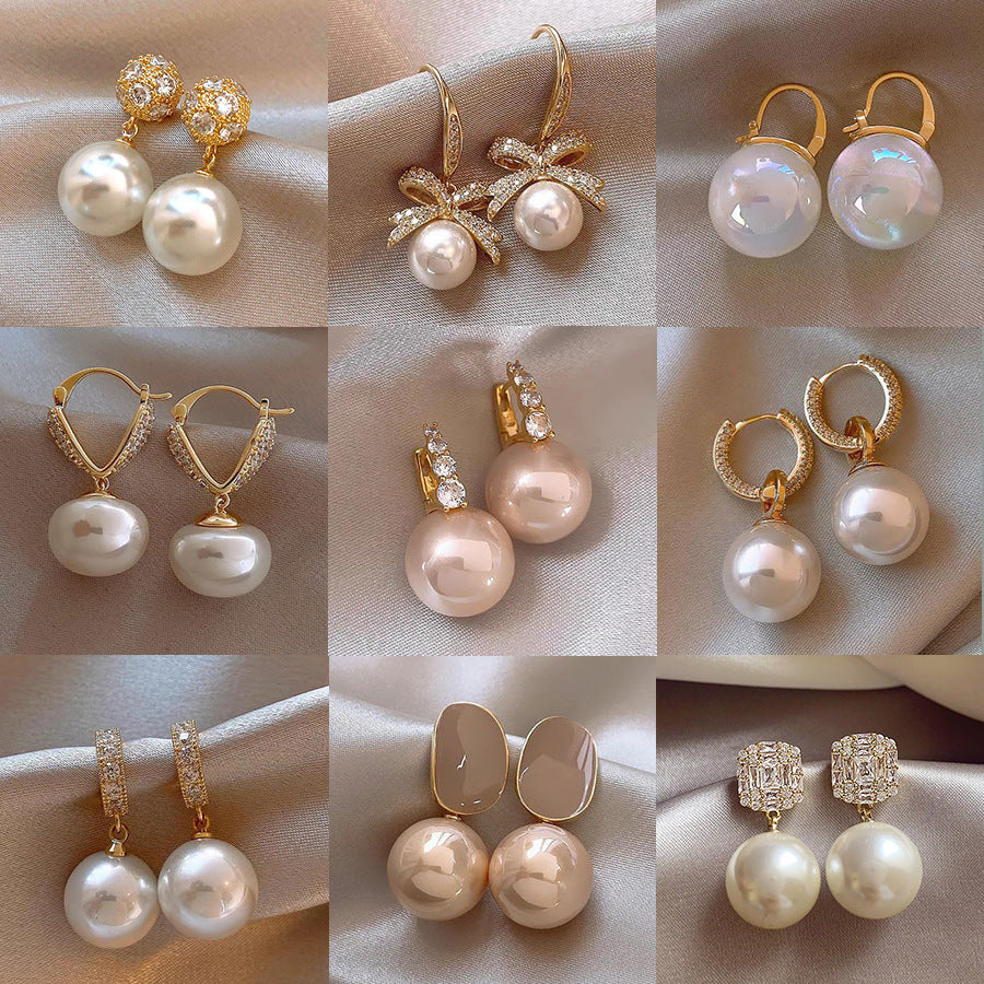 Women's High-grade Zircon Pearl French Minority Retro Earrings