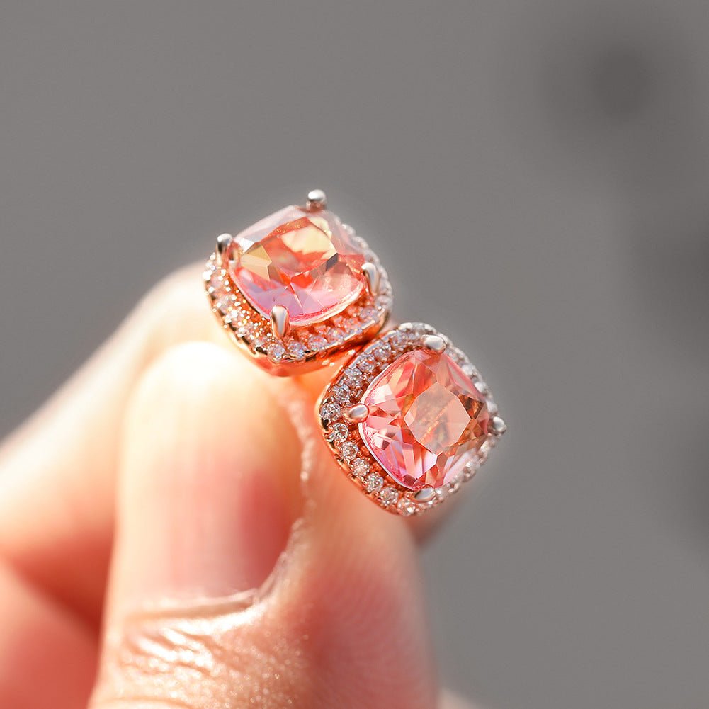 Square Full Diamond Gradient Tourmaline Ear Rings