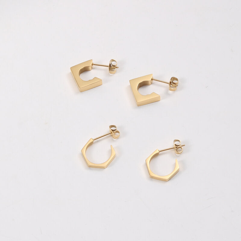 Small Size Shaped Titanium Steel Gold Earrings