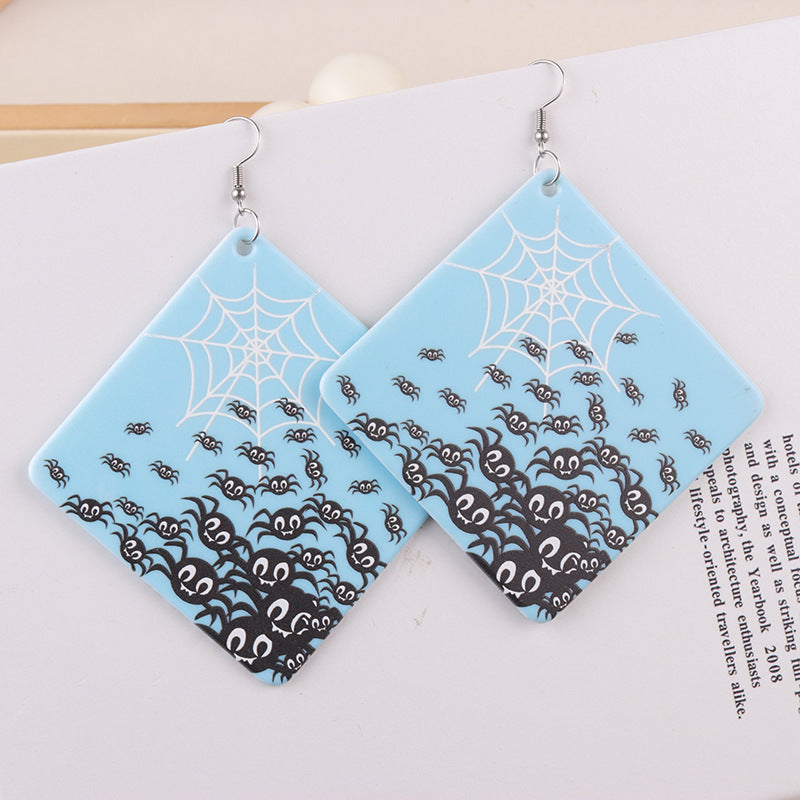 Personalized Halloween Bat Spider Web Acrylic Earrings