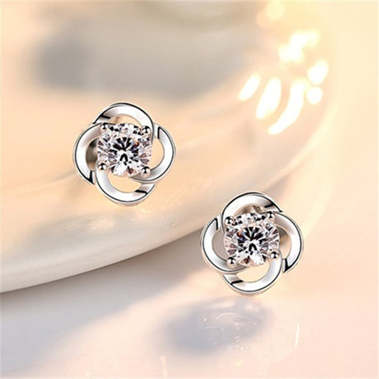 Sier Four Leaf Clover Ear Simple Earrings